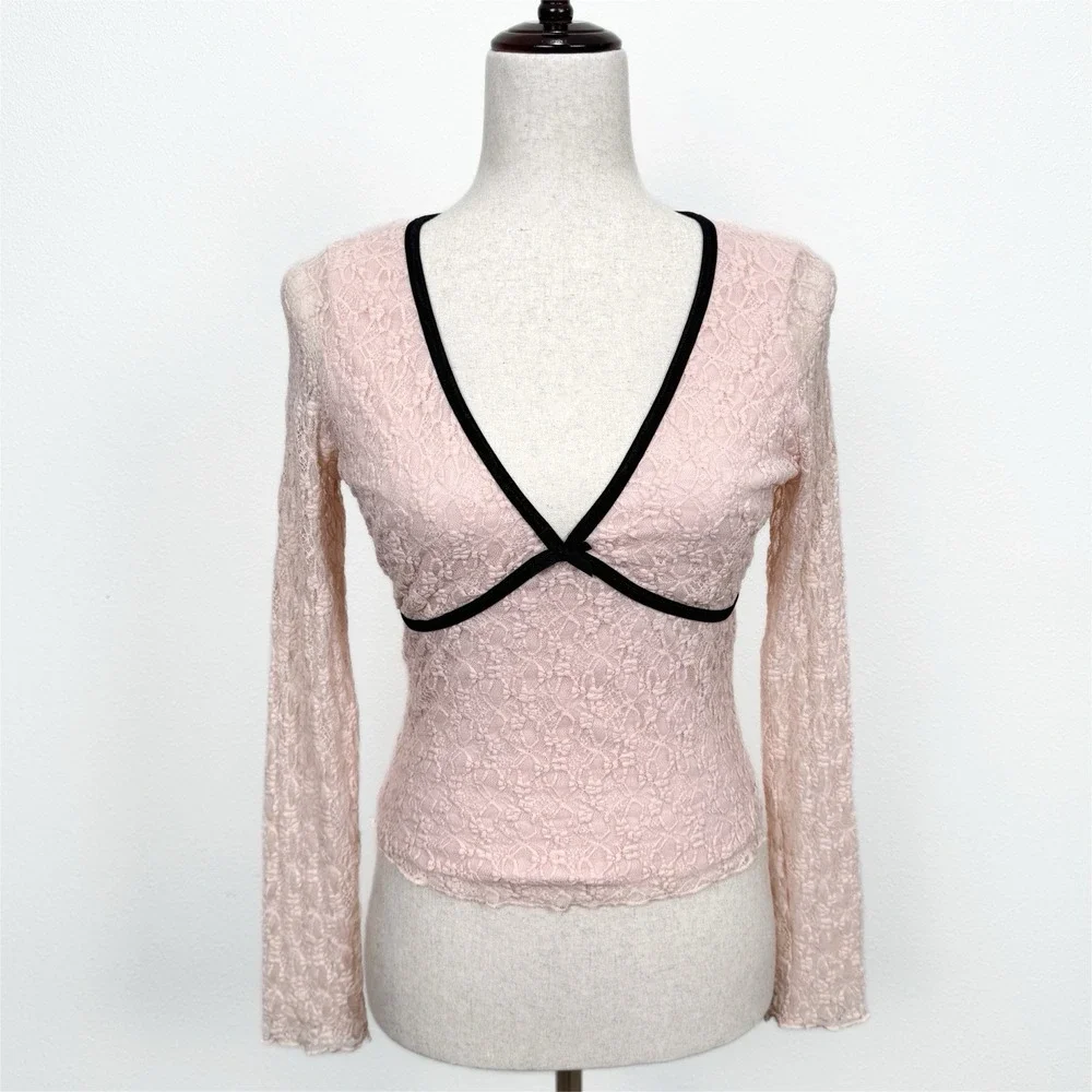 Thirty Thirty LA Top Womens Small Pink Floral Lace Coquette Fairy Whimsy Cropped